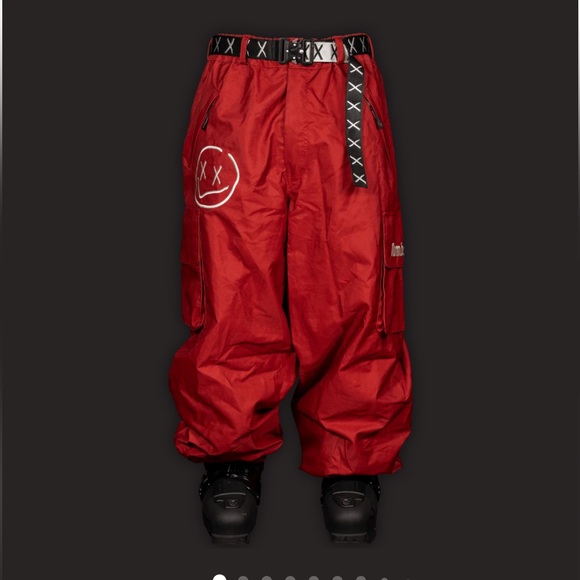 NWOT Numbskull Brick Red Cargo Snow Pants Graphic Ski Pants Size L - Picture 6 of 11